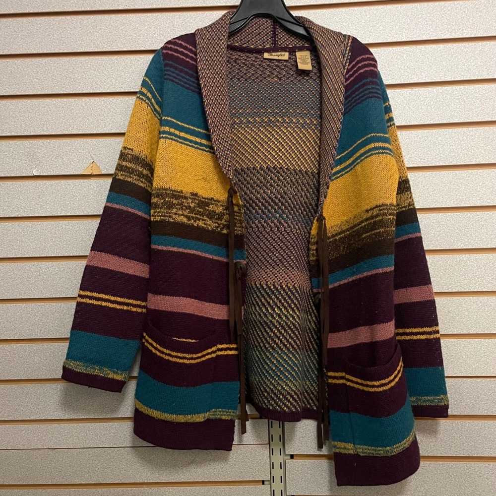 Wrangler Womens Striped Southwestern Cardigan Purple Yellow Small‎